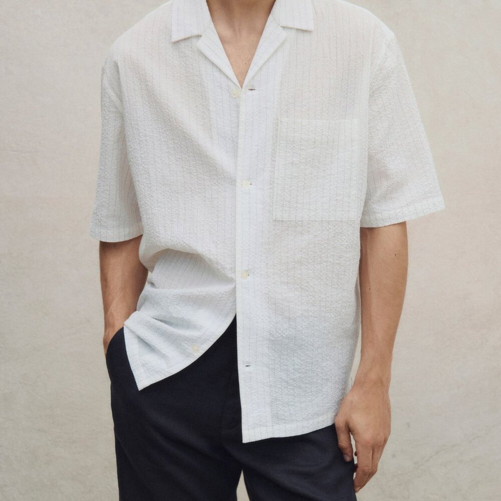 NWT Mango Wrinkled-effect pinstripe shirt